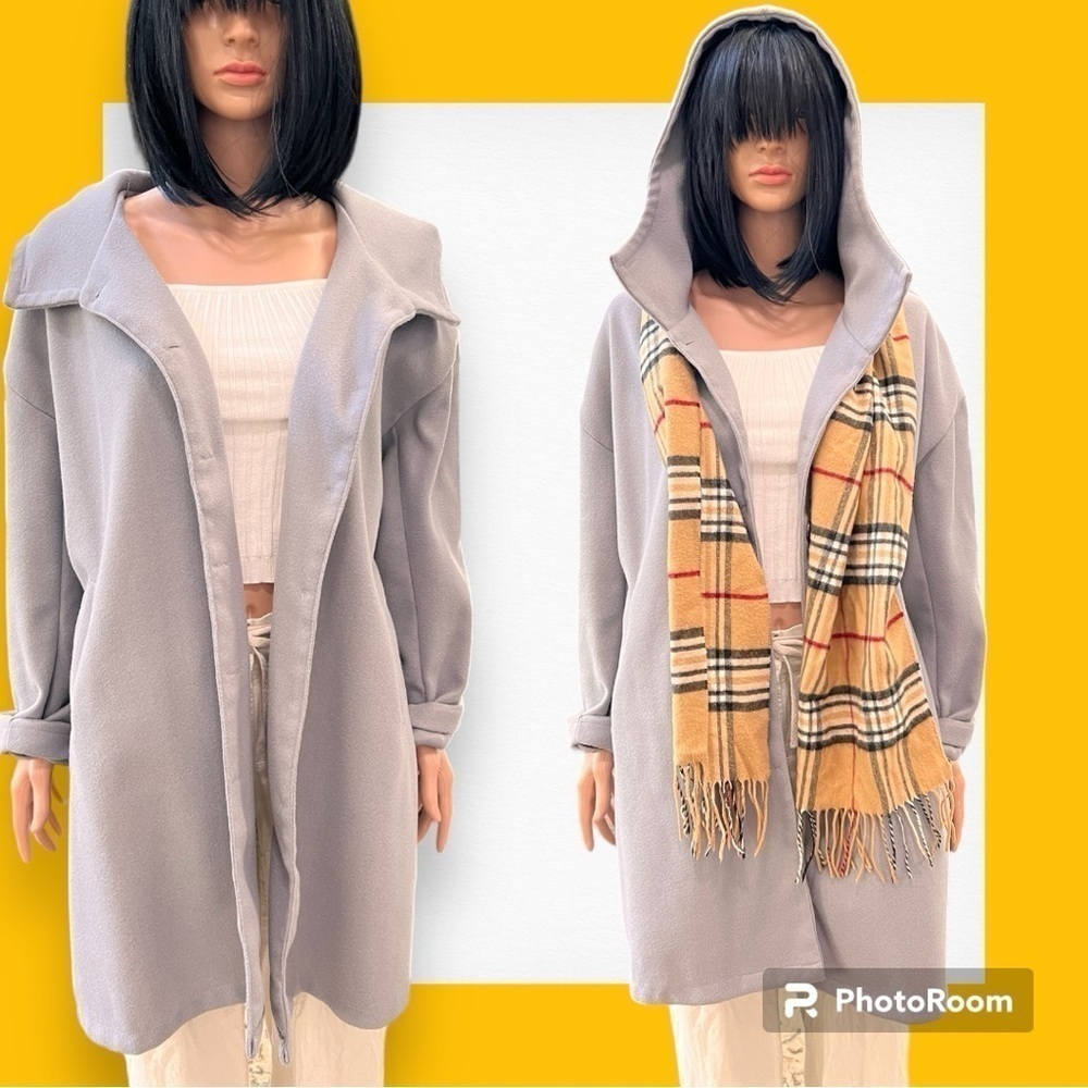 Gray Hooded Open Front Jacket Large - image 1